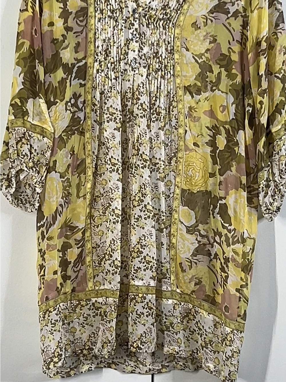 Joie Sheer Floral Boho mini dress Size Medium M Silk Blend 3/4 bell sleeve - Picture 8 of 11
